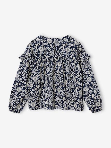 Blouse à volants imprimée fleurs fille blanc imprimé+écru+marine 10 - vertbaudet enfant 