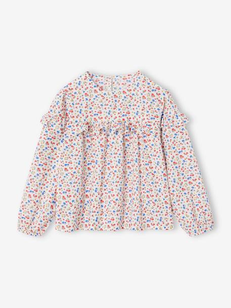 Blouse à volants imprimée fleurs fille blanc imprimé+écru+marine 6 - vertbaudet enfant 