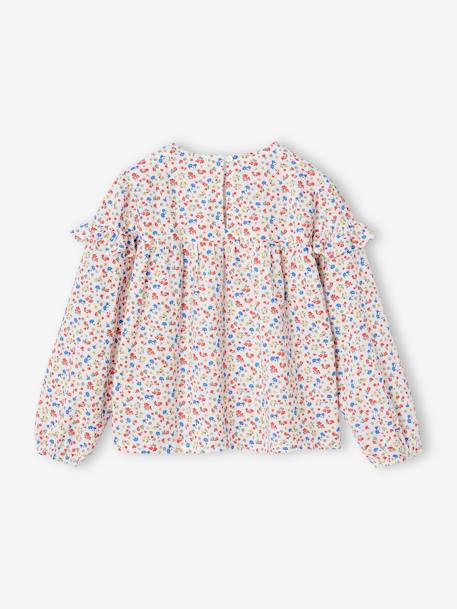 Blouse à volants imprimée fleurs fille blanc imprimé+écru+marine 7 - vertbaudet enfant 