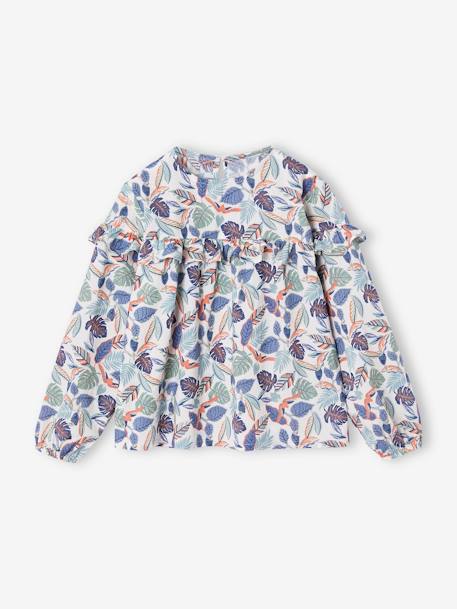 Blouse à volants imprimée fleurs fille blanc imprimé+écru+marine 2 - vertbaudet enfant 