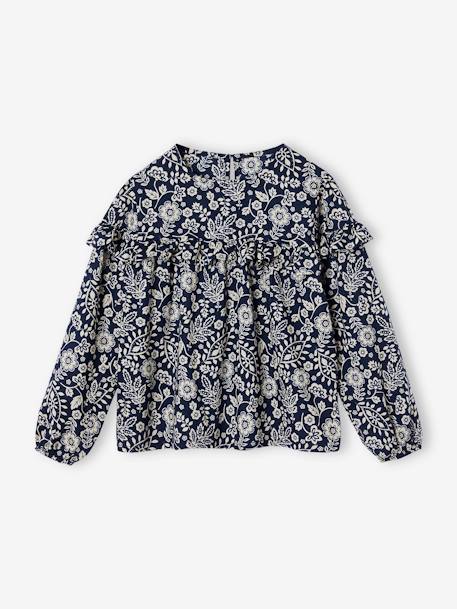 Blouse à volants imprimée fleurs fille blanc imprimé+écru+marine 9 - vertbaudet enfant 