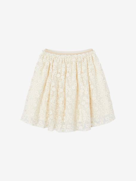 Jupe cérémonie brodée fleurs irisées vanille 1 - vertbaudet enfant 
