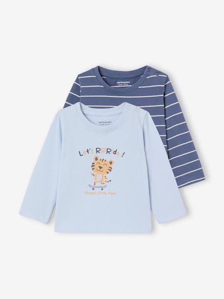 Lot de 2 T-shirts manches bébé bleu ciel 1 - vertbaudet enfant 