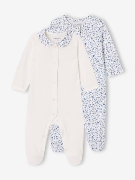 Lot de 2 pyjamas fleuris bébé fille bleu 1 - vertbaudet enfant 