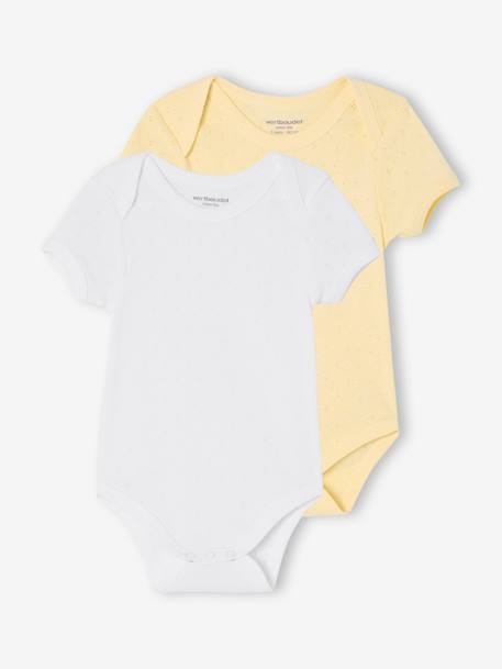 Lot de 2 bodies naissance manches courtes en maille pointelle jaune pâle 1 - vertbaudet enfant 