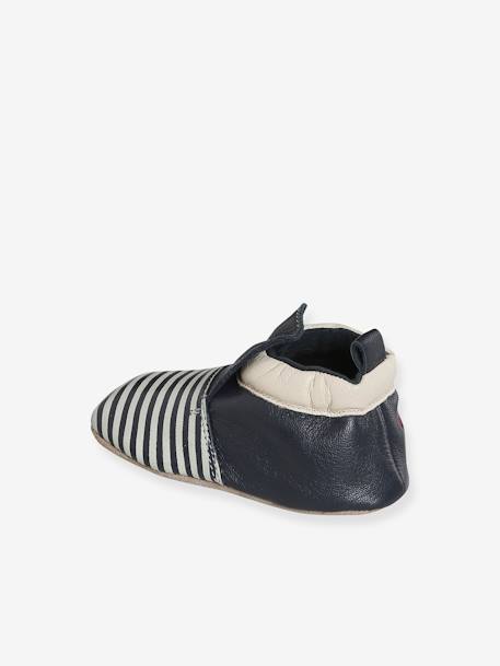 Chaussons élastiqués bicolores en cuir souple bébé rayé bleu 4 - vertbaudet enfant 