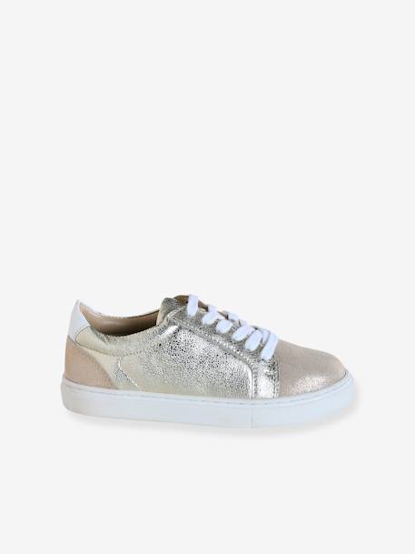 Baskets enfant fille en cuir à lacets beige imprimé+or 10 - vertbaudet enfant 