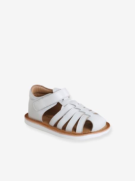 Sandales scratchées cuir bébé bout fermé blanc+lot rose 2 - vertbaudet enfant 
