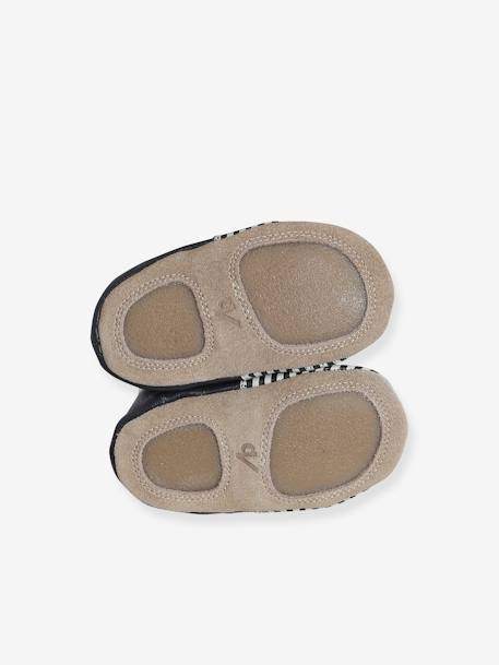 Chaussons élastiqués bicolores en cuir souple bébé rayé bleu 5 - vertbaudet enfant 