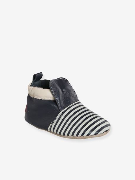 Chaussons élastiqués bicolores en cuir souple bébé rayé bleu 1 - vertbaudet enfant 