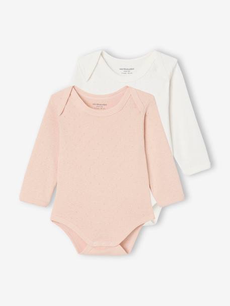 Lot de 2 bodies bébé manches longues en maille pointelle rose pâle 1 - vertbaudet enfant 
