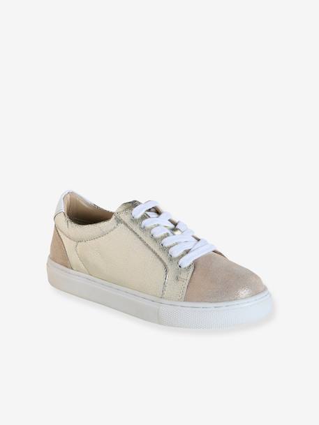 Baskets enfant fille en cuir à lacets beige imprimé+or 9 - vertbaudet enfant 
