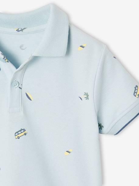 Polo garçon imprimé manches courtes bleu ciel+écru+kaki 3 - vertbaudet enfant 