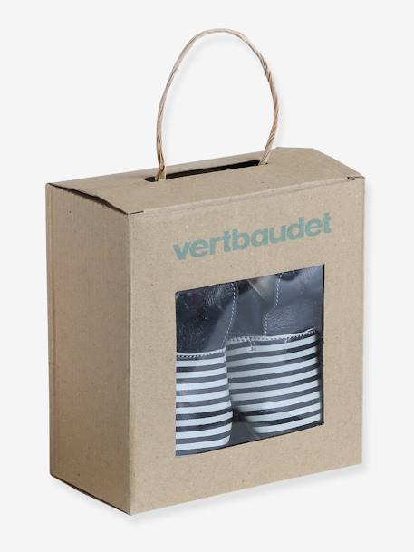 Chaussons élastiqués bicolores en cuir souple bébé rayé bleu 6 - vertbaudet enfant 