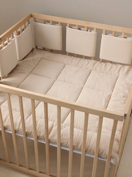 Tour de lit / tour de parc pare-chocs en gaze de coton uni olive+taupe 5 - vertbaudet enfant 