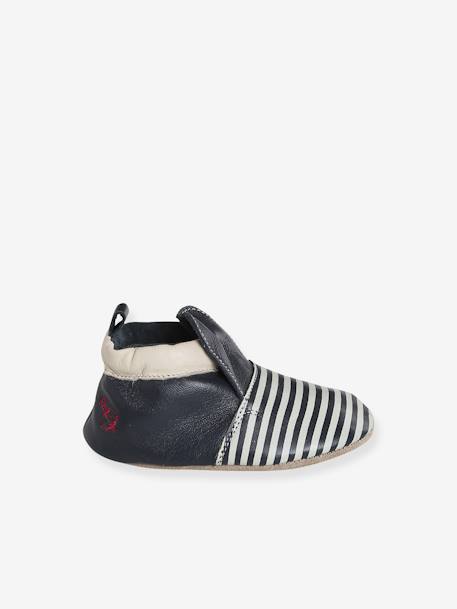 Chaussons élastiqués bicolores en cuir souple bébé rayé bleu 3 - vertbaudet enfant 
