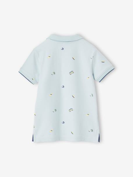 Polo garçon imprimé manches courtes bleu ciel+écru+kaki 2 - vertbaudet enfant 