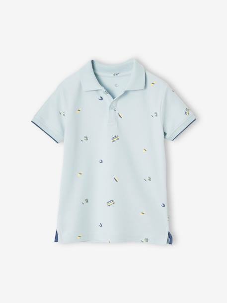 Polo garçon imprimé manches courtes bleu ciel+écru+kaki 1 - vertbaudet enfant 