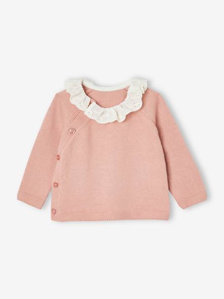 Pull naissance fille col en broderie anglaise rose 1 - vertbaudet enfant 