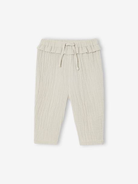 Pantalon bébé fille en gaze de coton écru+vert de gris+vieux rose 5 - vertbaudet enfant 