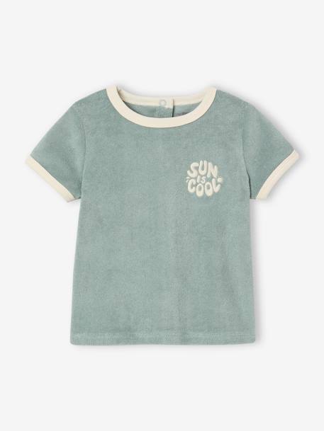 Ensemble bébé tee-shirt + short en éponge bleu grisé+rayé bleu+taupe 2 - vertbaudet enfant 