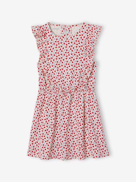 Robe fille imprimée manches volantées vanille+vert émeraude 1 - vertbaudet enfant 