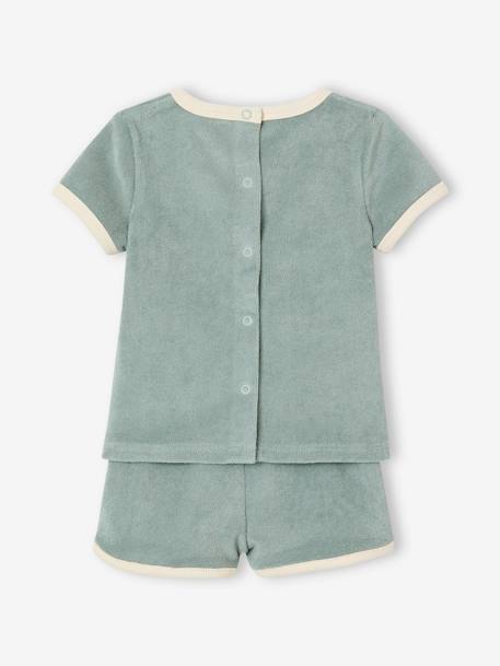 Ensemble bébé tee-shirt + short en éponge bleu grisé+rayé bleu+taupe 4 - vertbaudet enfant 