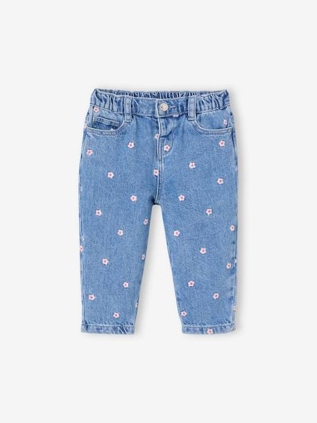 Jean bébé fille mom brodé stone 3 - vertbaudet enfant 