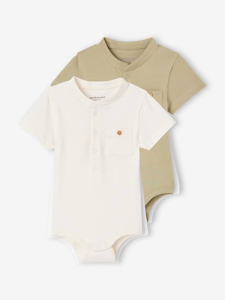 Lot de 2 bodies naissance col mao kaki 1 - vertbaudet enfant 