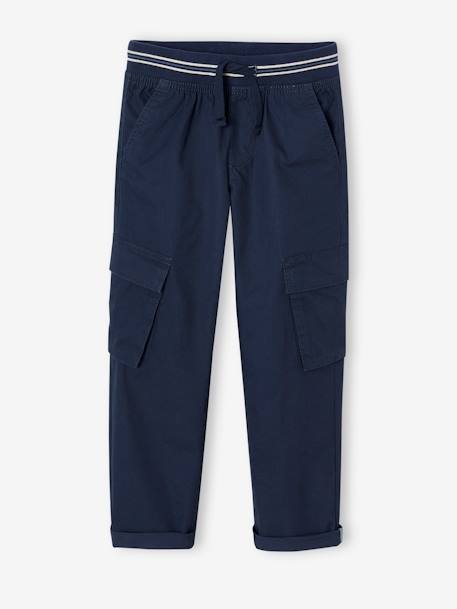 Pantalon droit cargo droit morphologique tour de hanches médium bleu nuit+sable 1 - vertbaudet enfant 