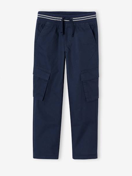 Pantalon droit cargo droit morphologique tour de hanches médium bleu nuit+sable 2 - vertbaudet enfant 