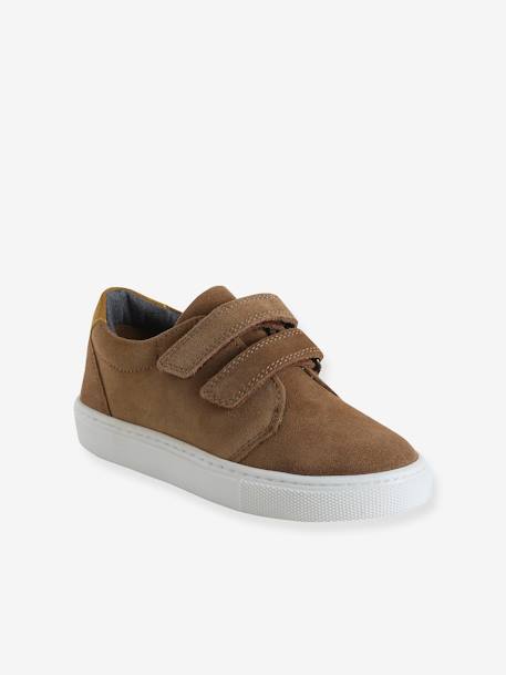 Derbies garçon cuir à scratchs beige+marine+MARRON MOYEN UNI 13 - vertbaudet enfant 