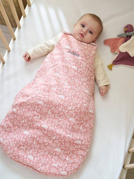 Gigoteuse en gaze de coton personnalisable DANS LES BOIS vert sauge+vieux rose 8 - vertbaudet enfant 