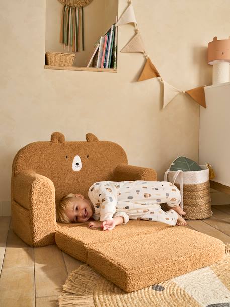 Canapé convertible en mousse et sherpa OURSON camel 3 - vertbaudet enfant 