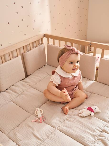 Tour de lit / tour de parc pare-chocs en gaze de coton uni olive+taupe 8 - vertbaudet enfant 