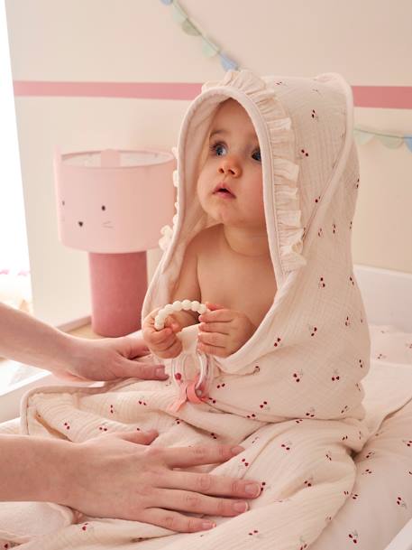 Cape de bain gaze de coton personnalisable + gant de toilette CHERRY beige imprimé 2 - vertbaudet enfant 