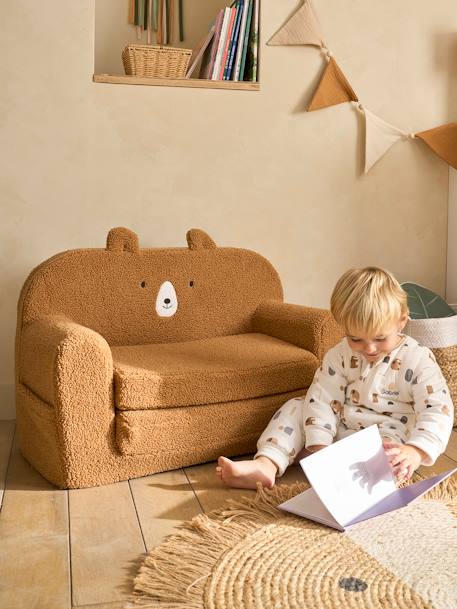 Canapé convertible en mousse et sherpa OURSON camel 1 - vertbaudet enfant 