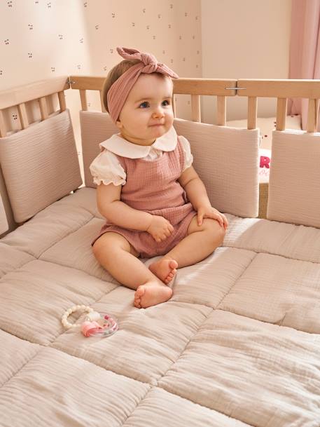 Tour de lit / tour de parc pare-chocs en gaze de coton uni olive+taupe 9 - vertbaudet enfant 
