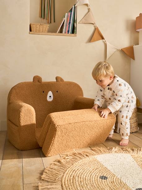 Canapé convertible en mousse et sherpa OURSON camel 2 - vertbaudet enfant 