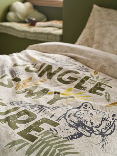 Parure housse de couette + taie oreiller enfant GREEN JUNGLE, avec coton recyclé vert imprimé 2 - vertbaudet enfant 