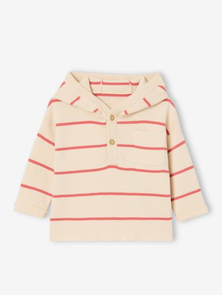 Pull à capuche bébé bleu jean+écru+tomette 7 - vertbaudet enfant 