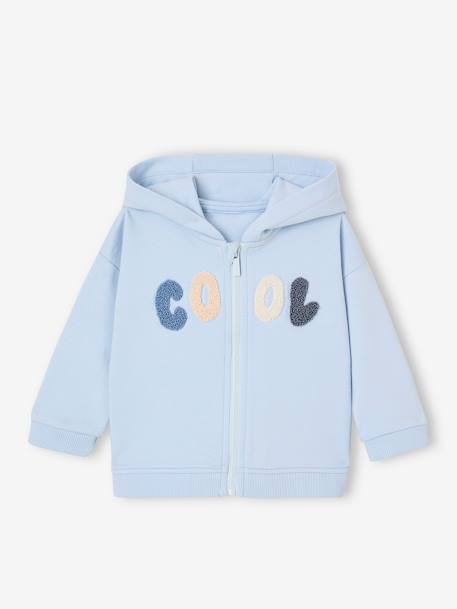Sweat bébé zippé à capuche bleu ciel+écru 1 - vertbaudet enfant 