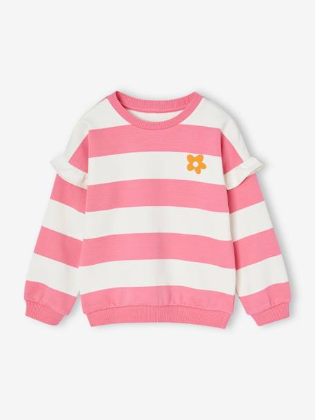 Sweat fille rayé manches à volants bleu pâle+marine+pivoine+rose+rouge+vieux rose 11 - vertbaudet enfant 