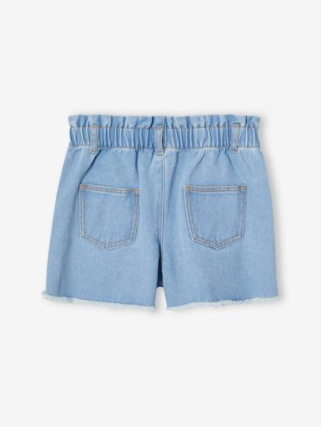 Short en jean brodé fleurs oversize fille bleu clair 3 - vertbaudet enfant 
