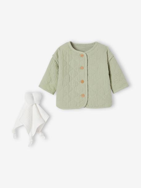 Veste matelassée bébé et doudou coffret cadeau naissance vert sauge 1 - vertbaudet enfant 