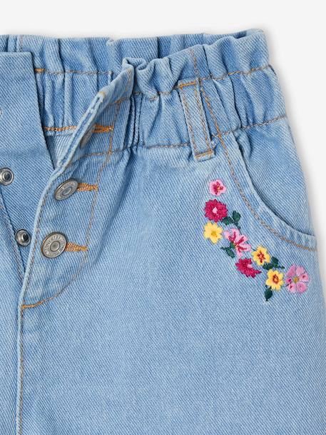 Short en jean brodé fleurs oversize fille bleu clair 4 - vertbaudet enfant 