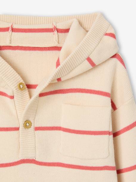 Pull à capuche bébé bleu jean+écru+tomette 9 - vertbaudet enfant 