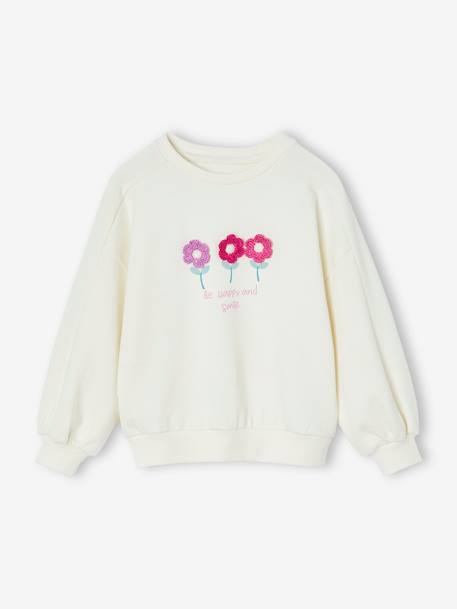 Sweat fille motif fantaisie écru+gris chiné+indigo 3 - vertbaudet enfant 