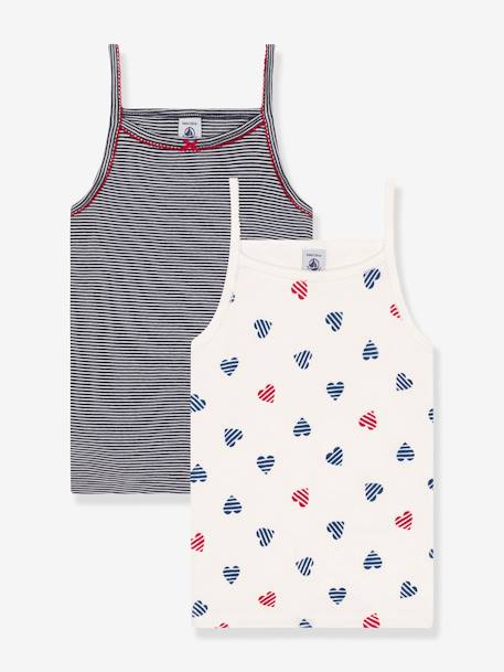 Fille-T-shirt, sous-pull-Lot de 2 débardeurs à bretelles enfant en coton imprimé coeurs