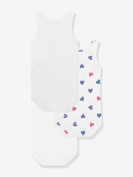 Lot de 3 bodies sans manches coeurs rayés bébé Petit Bateau blanc 2 - vertbaudet enfant 